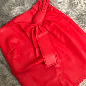 Express Faux Leather Red Mini Skirt w/ Bow Accent